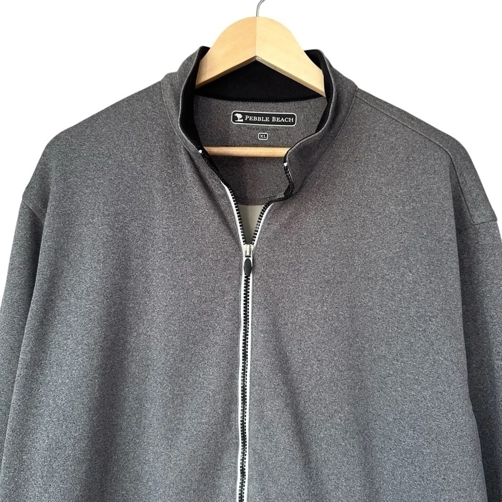 Pebble Beach Men's Full Zip Gray Long Sleeve Golf Performance Jacket, XL